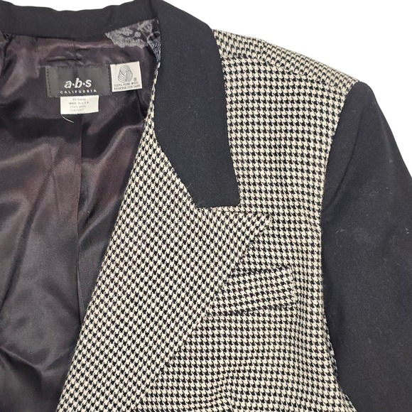 a.b.s California Jackets & Blazers - 90s Vintage Statement Blazer Houndstooth Cropped Wool Goth‎ Black White Made USA